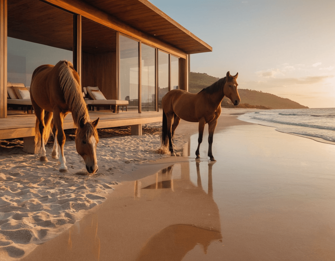 Gunveilliere Beachside with Horses