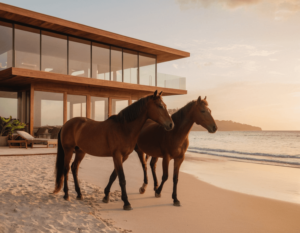 Gunveilliere Beachside with Horses